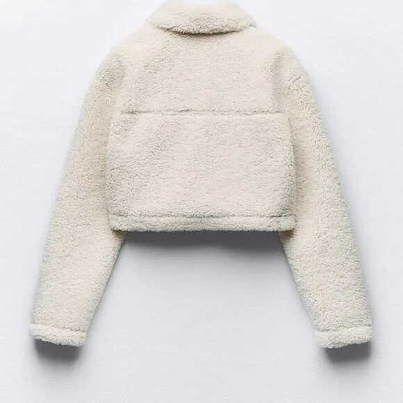 ZARA Women's Cropped Faux Shearing Jacket(Ecru, US XL /EUR XL) - Picture 6 of 11